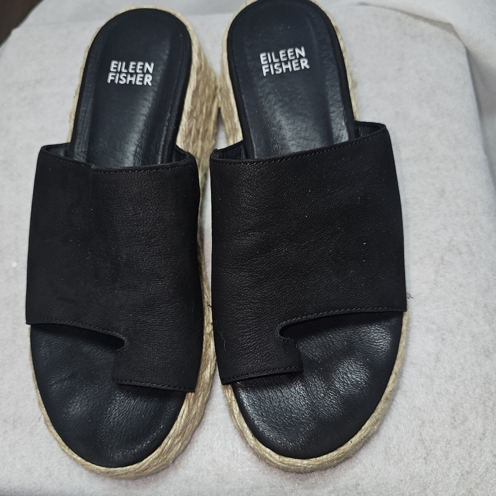 Eileen Fisher Tarry Espadrille Wedge Slide W6 Black